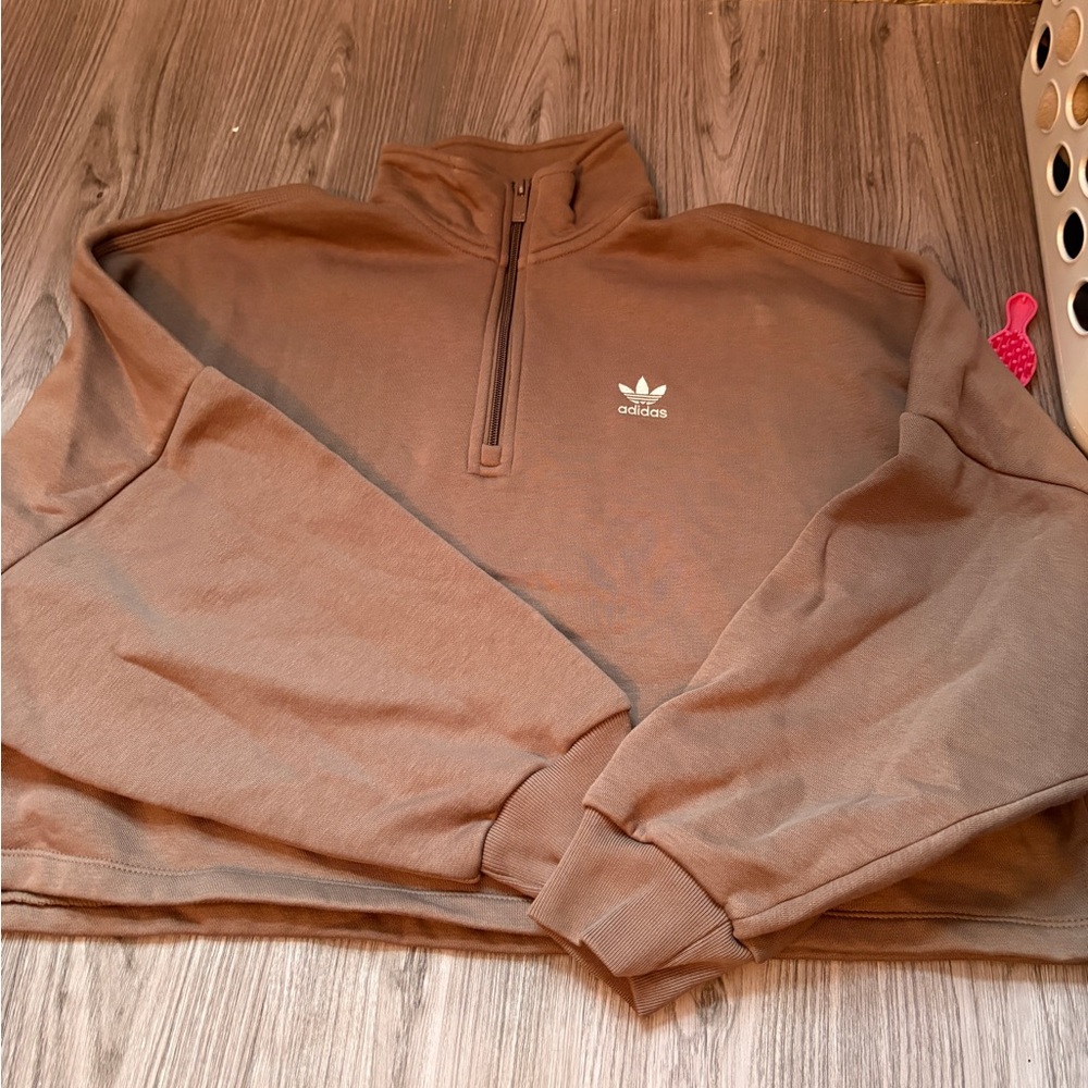 Adidas women’s cropped half zip light Brown Sweater